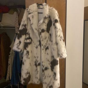 Cow Print Faux Fur Coat
